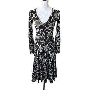 FUZZI Jean Paul Gaultier Dress Floral Long Sleeve Gauze Black Size Small